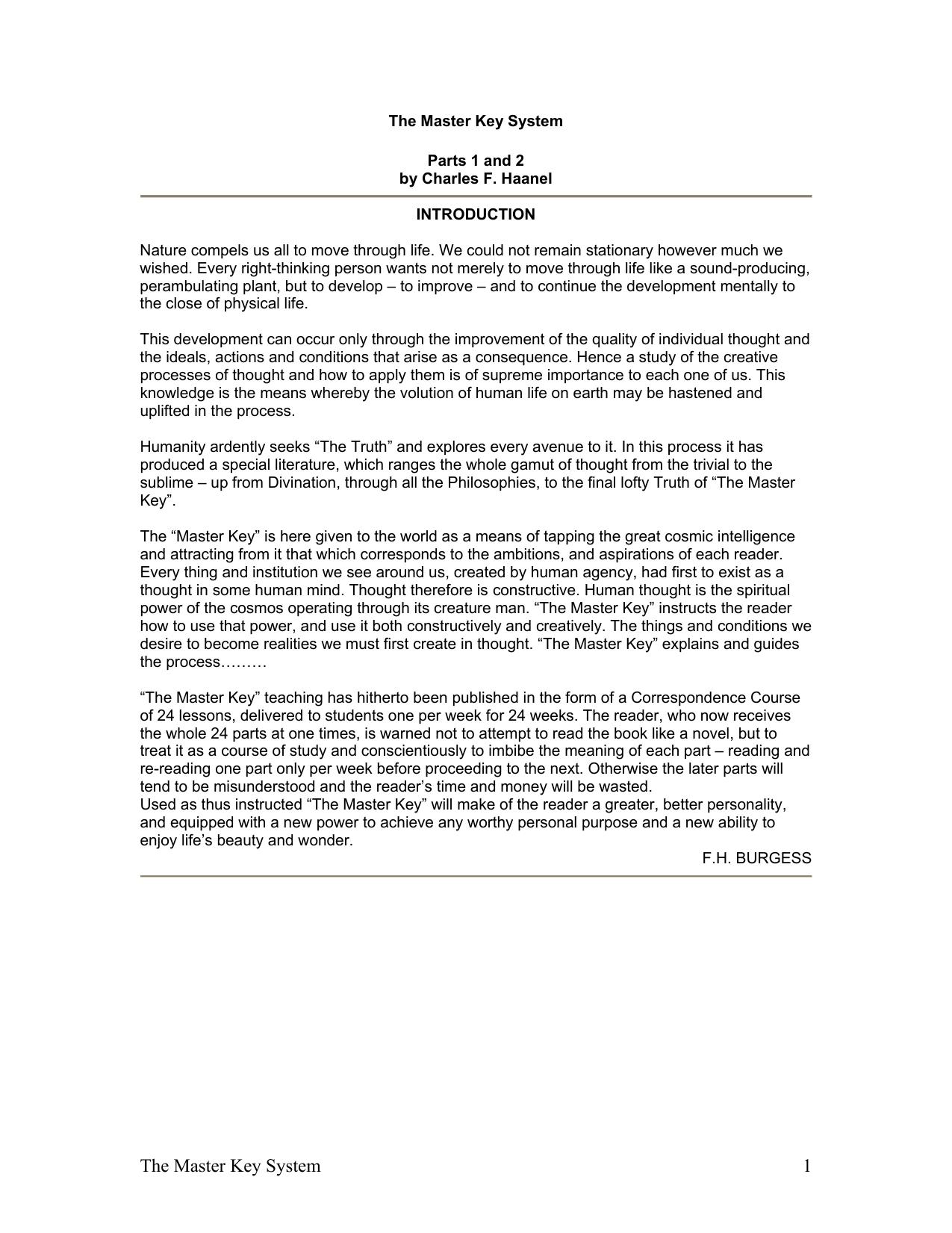 The Master Key System by Charles F. Haanel