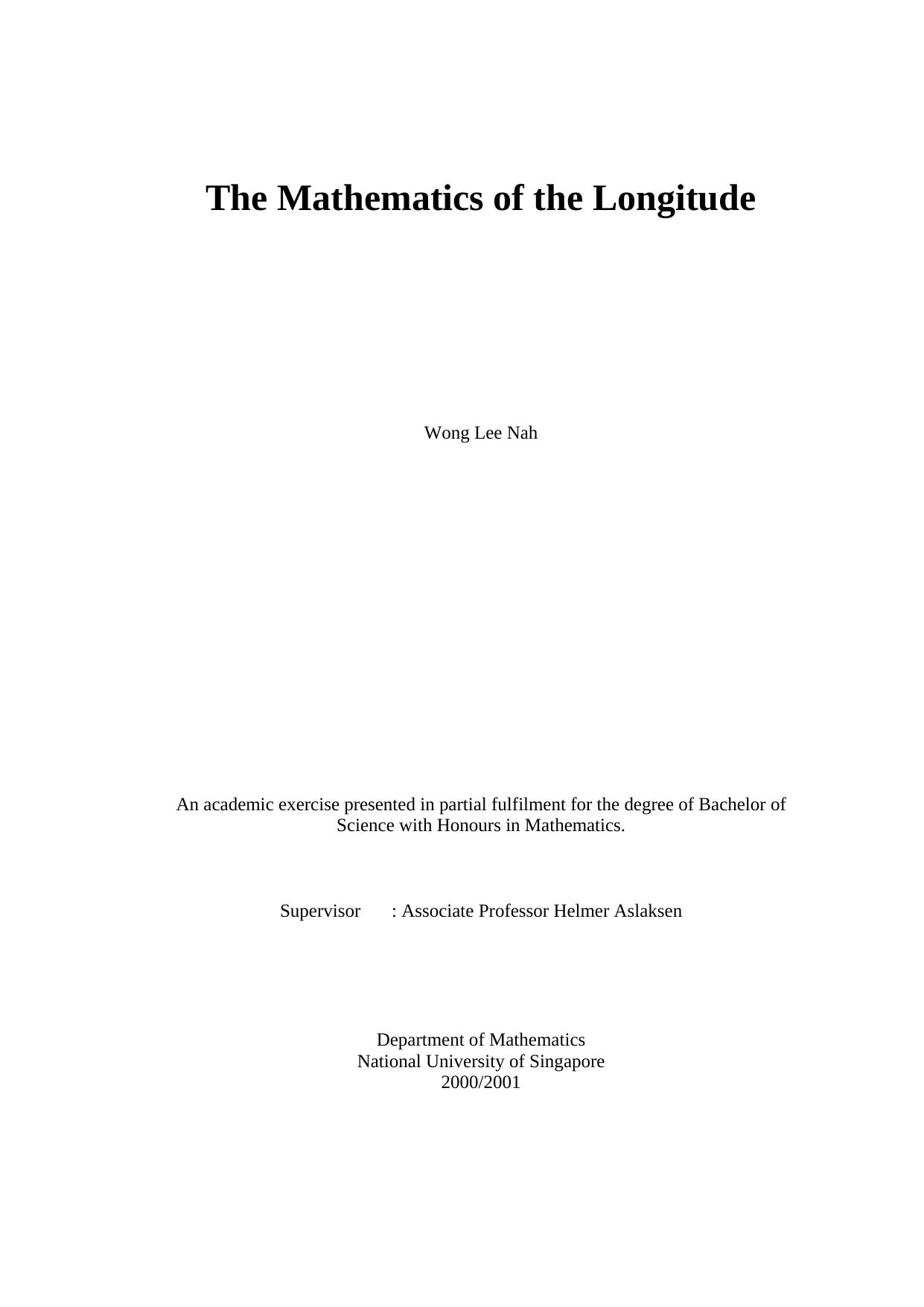 The Mathematics of the Longitude by HP Authorized Customer