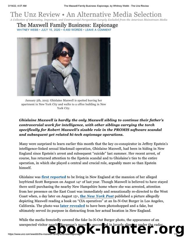 The Maxwell Family Business_ Espionage, by Whitney Webb - The Unz Review by Admin