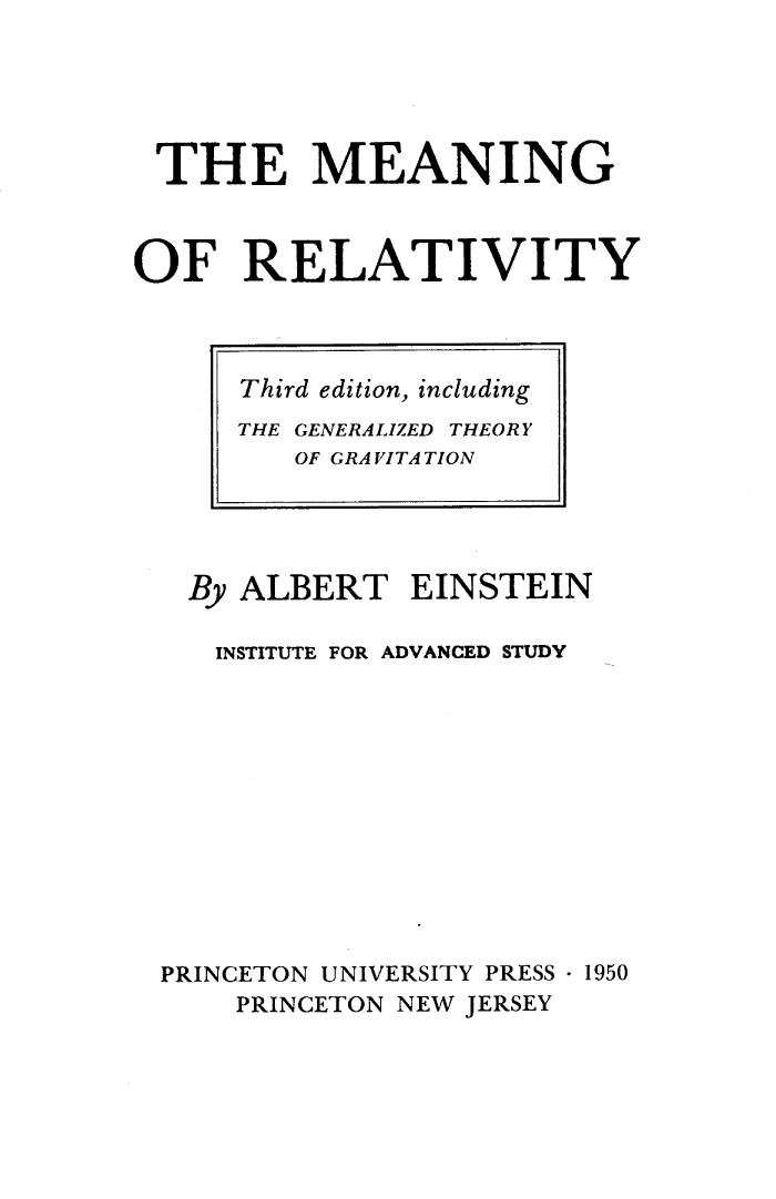 The Meaning Of Relativity by Albert Einstein