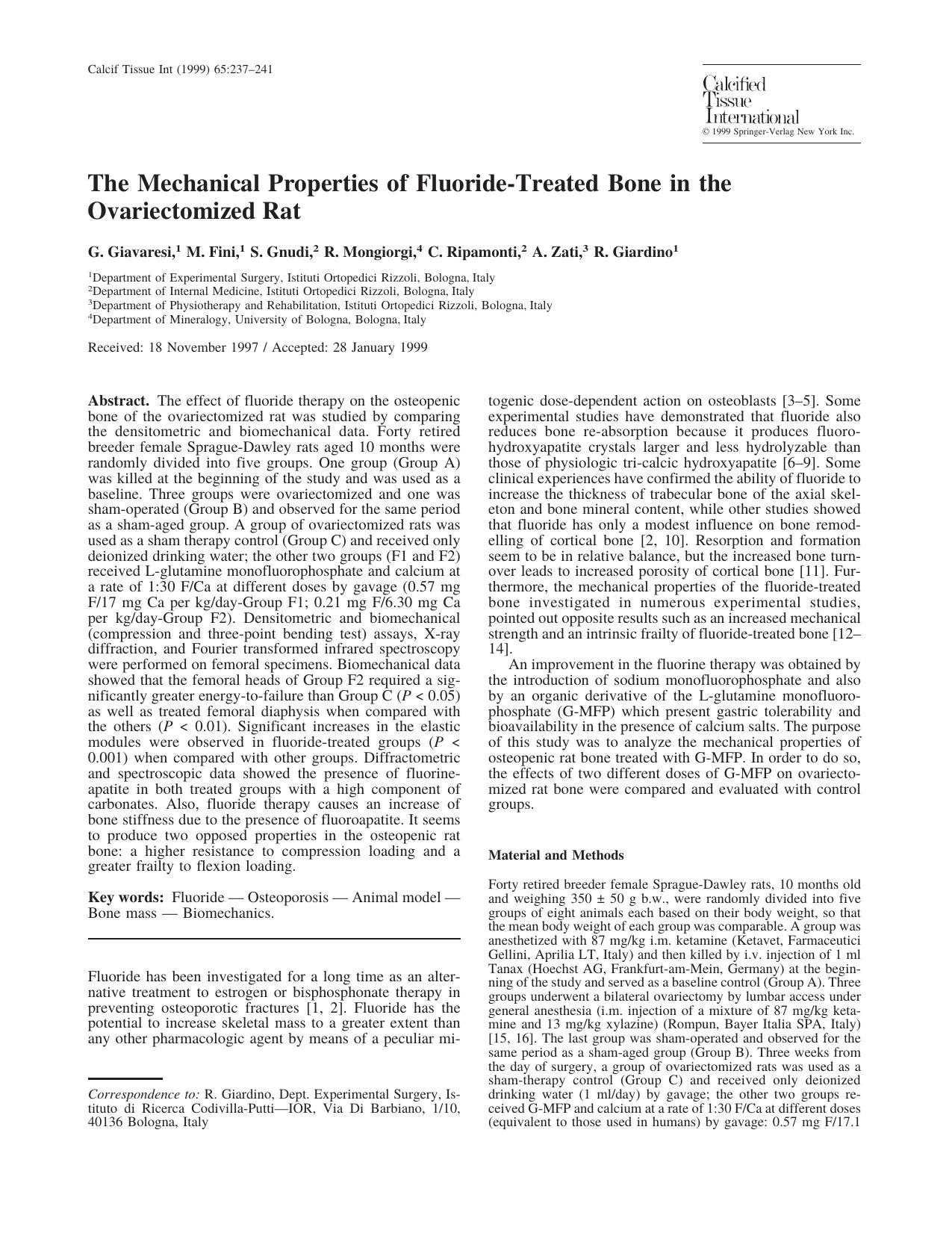 The Mechanical Properties of Fluoride-Treated Bone in the Ovariectomized Rat by Giavaresi G. et al