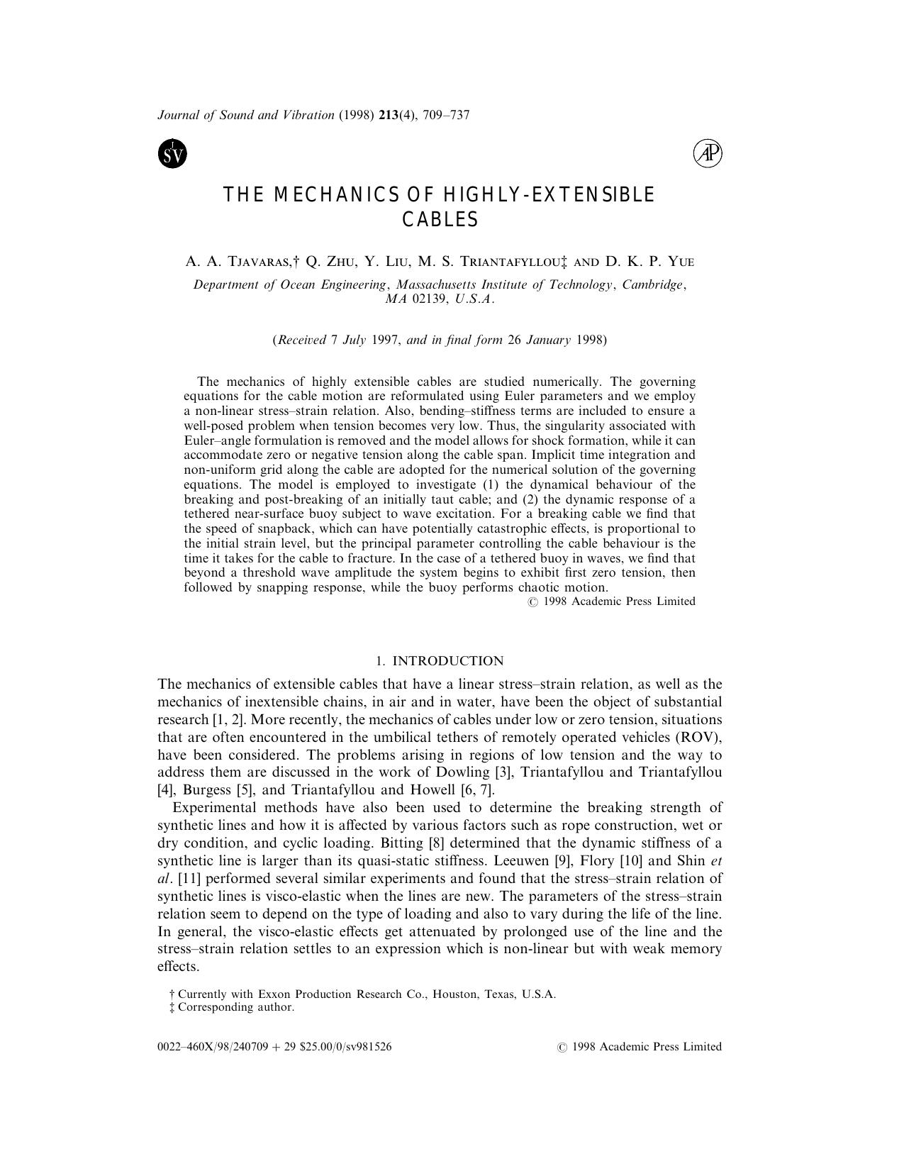 The Mechanics of Highly-Extensible Cables by Tjavaras A. A. et al