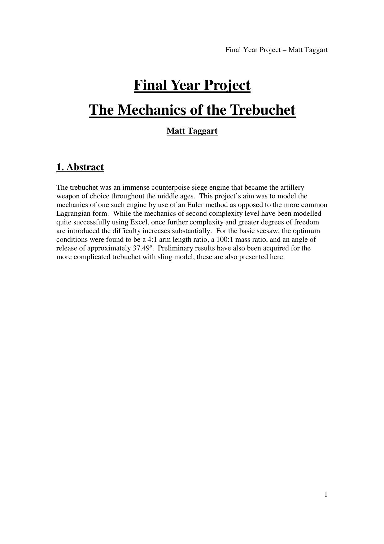 The Mechanics of the Trebuchet by Taggart Matt