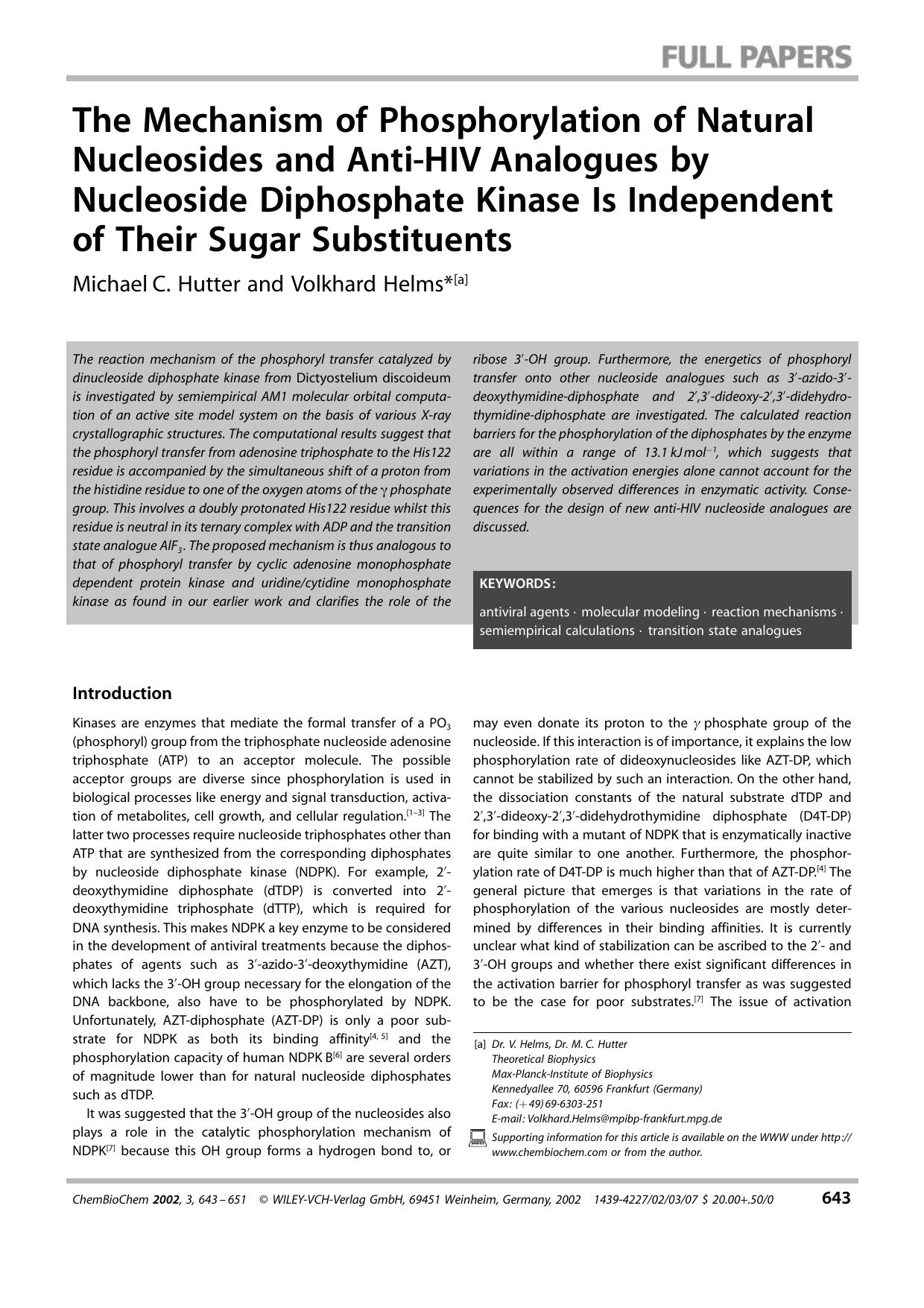 The Mechanism of Phosphorylation of Natural Nucleosides and Anti-HIV Analogues by Nucleoside Diphosphate Kinase Is Independent of Their Sugar Substituents by Unknown