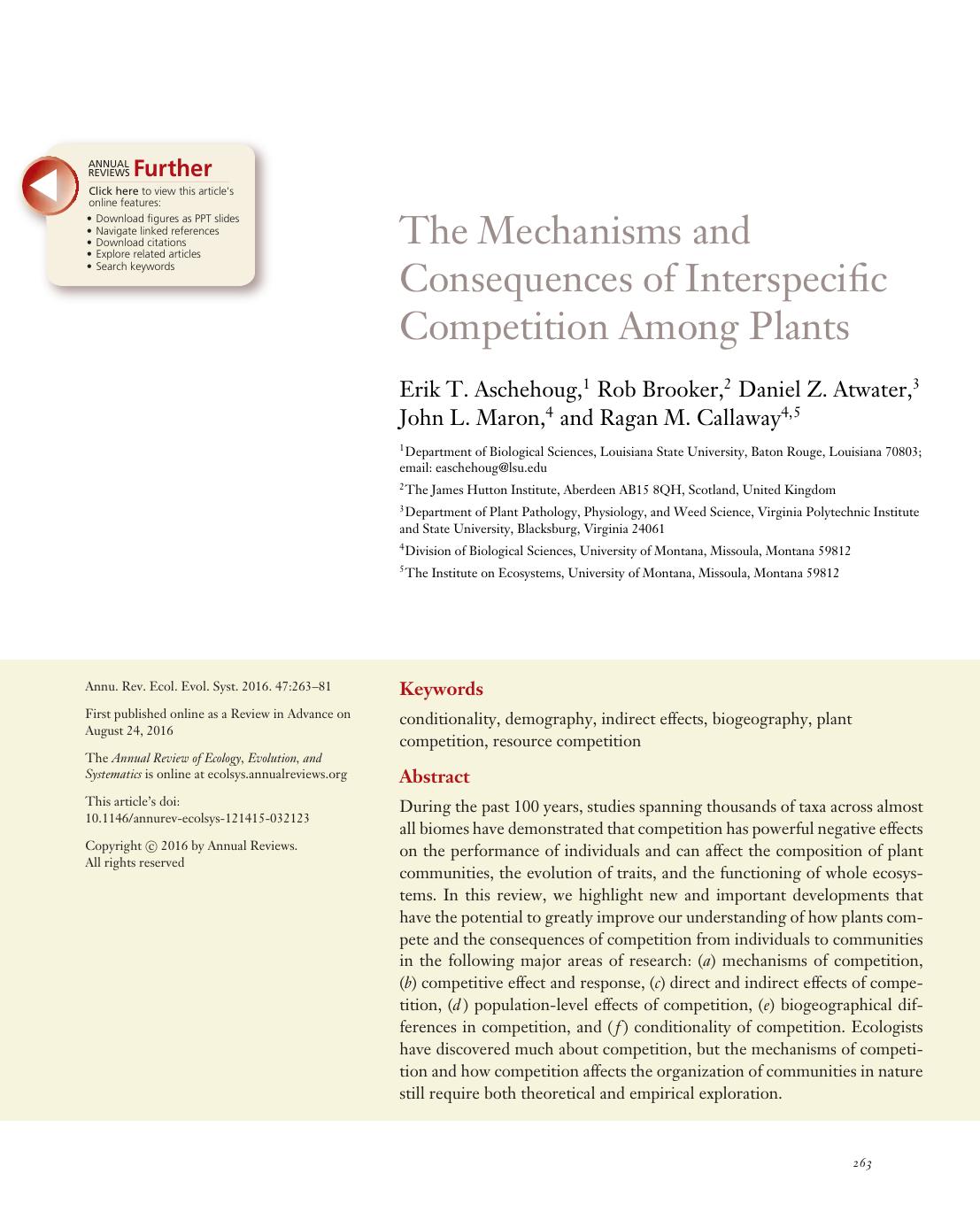 The Mechanisms and Consequences of Interspecific Competition Among Plants by Erik T. Aschehoug Rob Brooker Daniel Z. Atwater John L. Maron Ragan M. Callaway