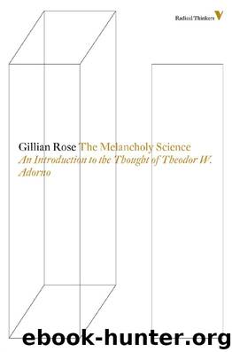 The Melancholy Science: An Introduction To The Thought Of Theodor W. Adorno (Radical Thinkers) by Gillian Rose