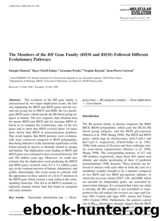 The Members of the RH Gene Family (RH50 and RH30) Followed Different Evolutionary Pathways by Matassi G. et al