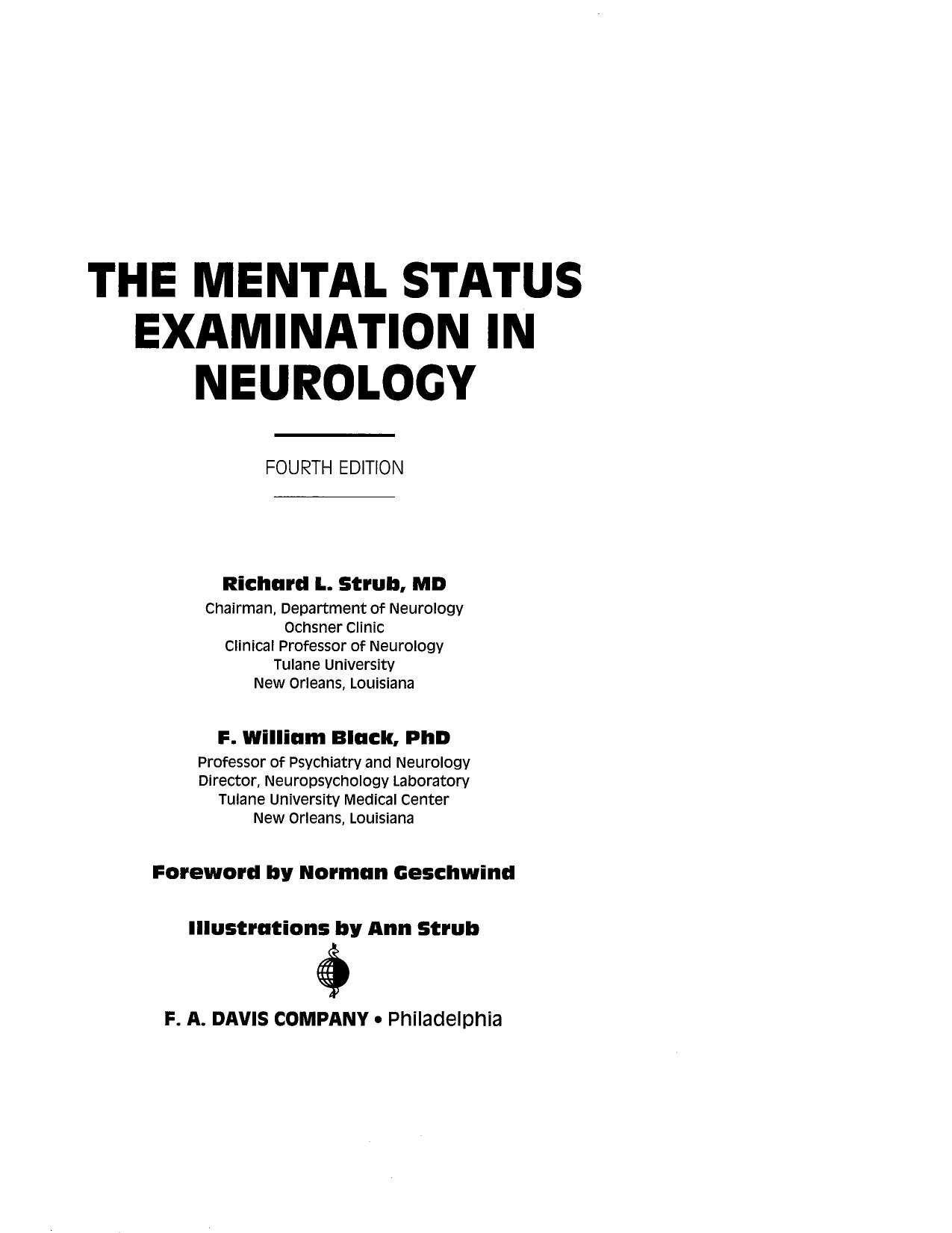 The Mental Status Examination in Neurology by Richard L. Strub F. William Black
