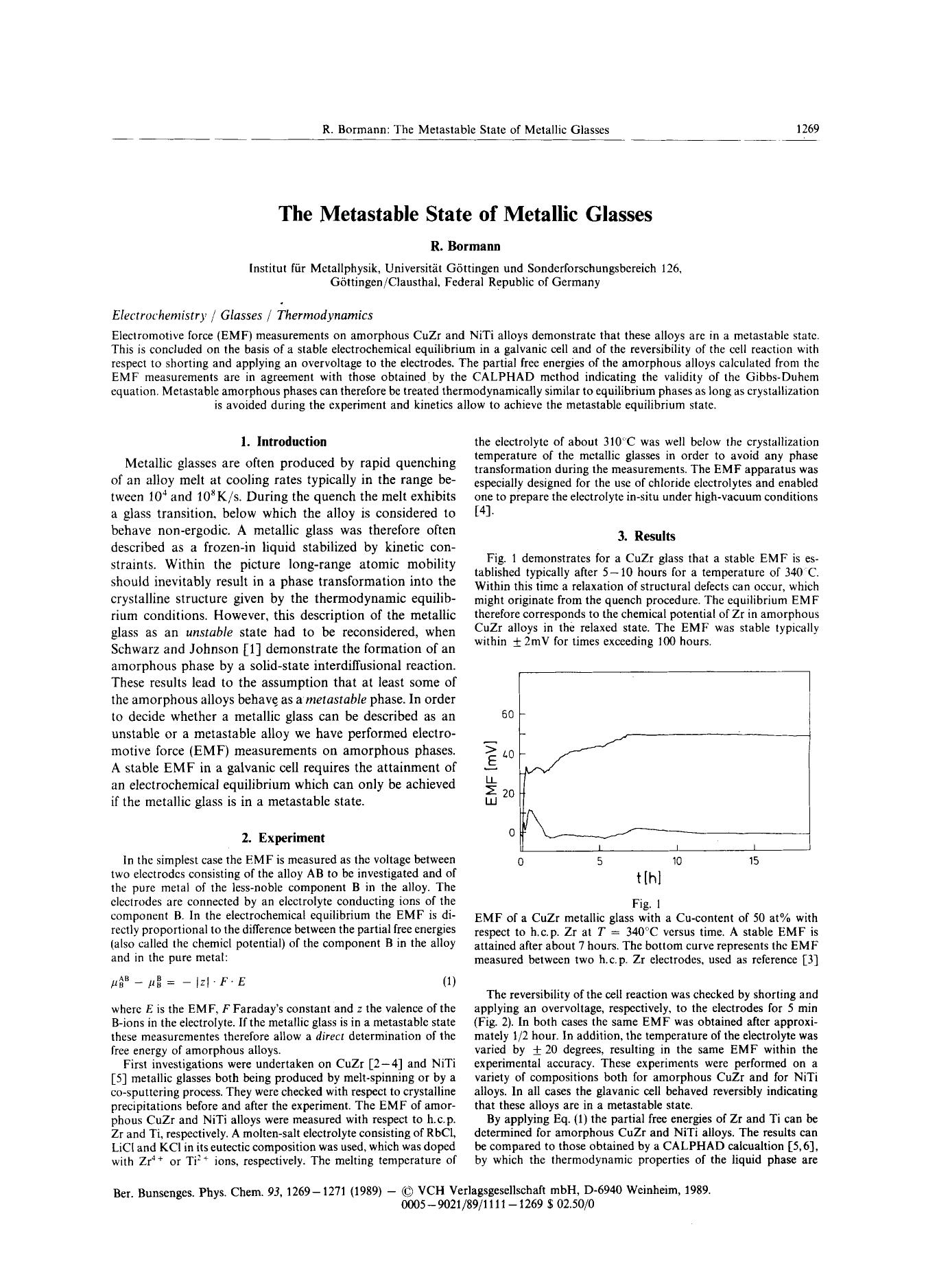 The Metastable State of Metallic Glasses by Unknown