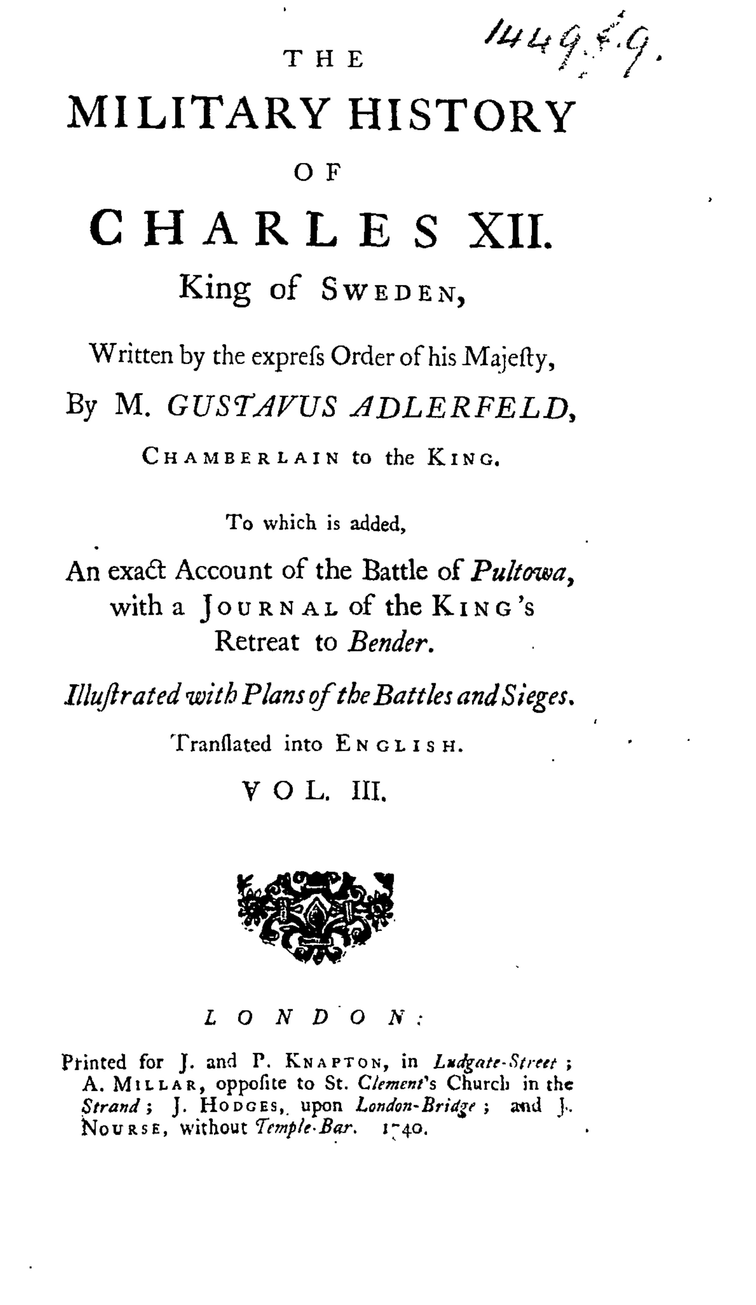 The Military History of Charles XII, King of Sweden, vol. III by Adlerfeld M.G