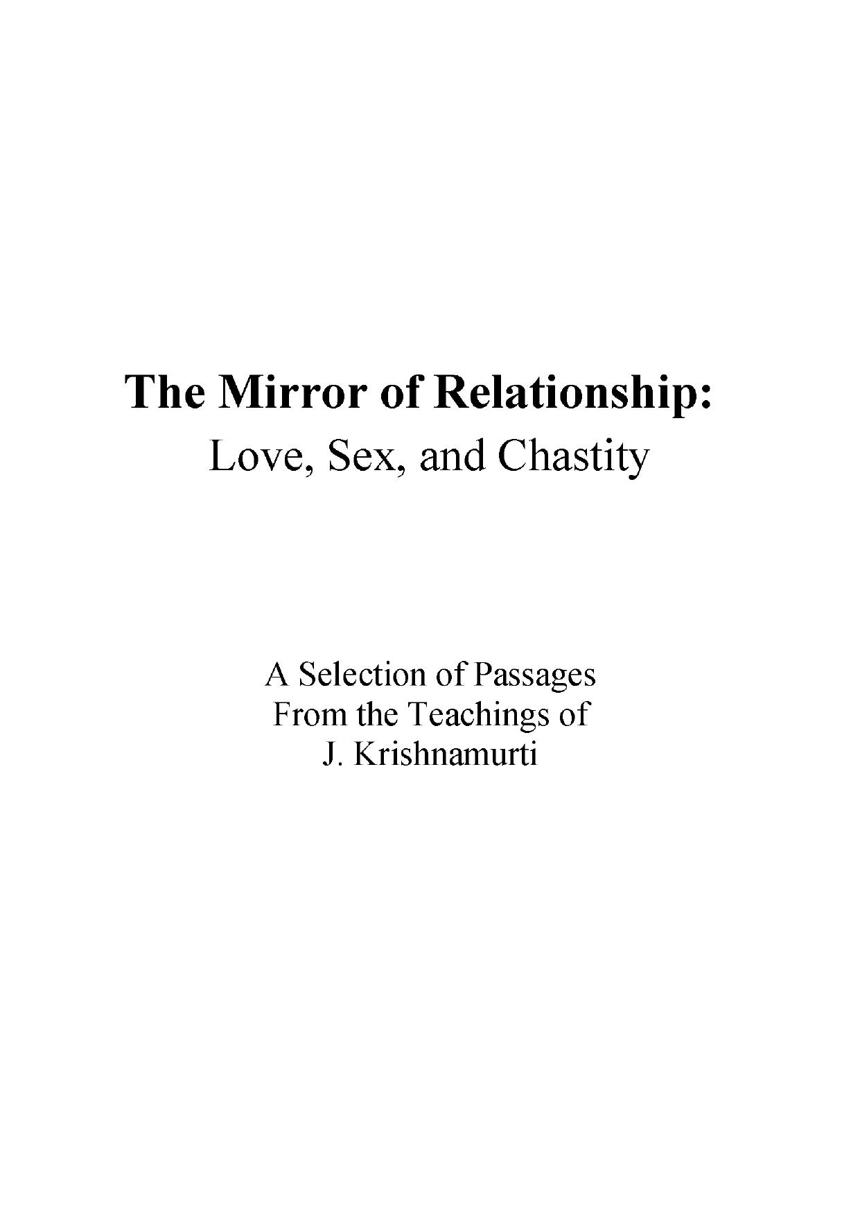 The Mirror of Relationship: Love, Sex, and Chastity by Unknow
