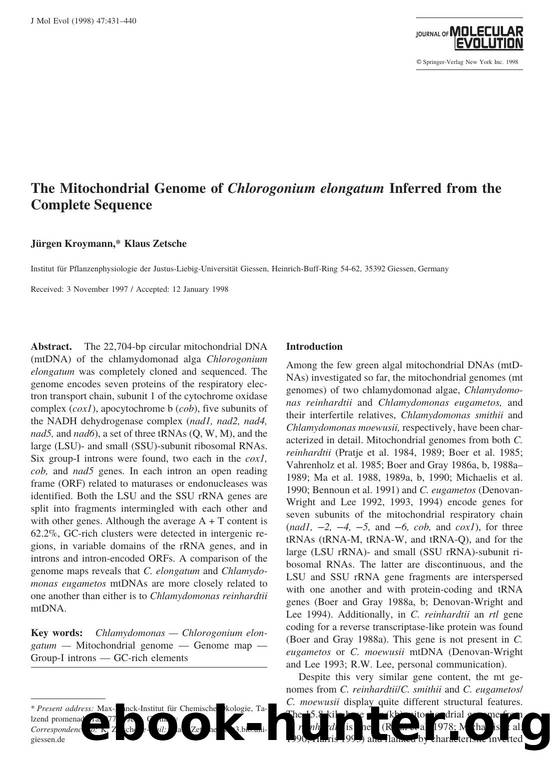 The Mitochondrial Genome of Chlorogonium elongatum Inferred from the Complete Sequence by Kroymann J. et al