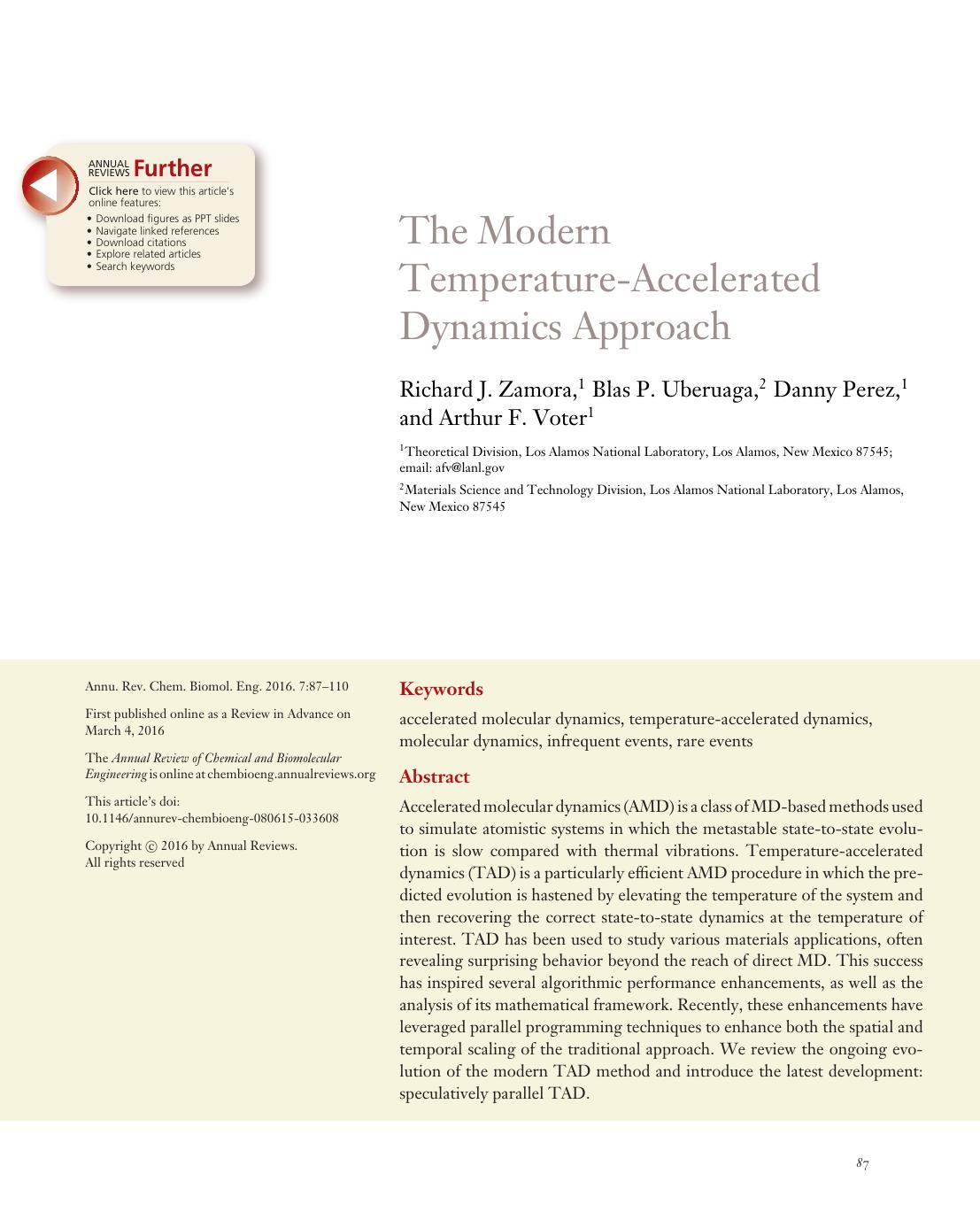 The Modern Temperature-Accelerated Dynamics Approach by Richard J. Zamora Blas P. Uberuaga Danny Perez Arthur F. Voter