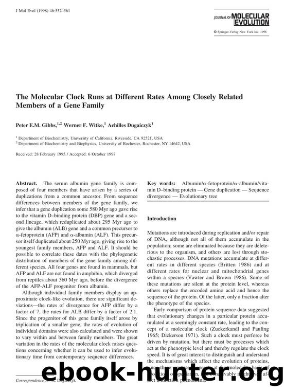 The Molecular Clock Runs at Different Rates Among Closely Related Members of a Gene Family by Gibbs P. et al