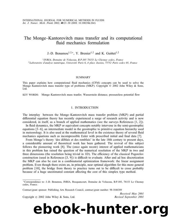 The Monge-Kantorovitch mass transfer and its computational fluid mechanics formulation by Unknown