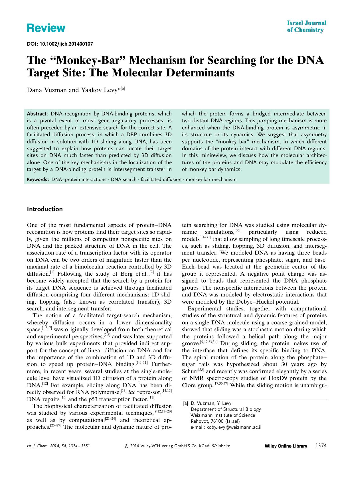 The MonkeyBar Mechanism for Searching for the DNA Target Site: The Molecular Determinants by Unknown
