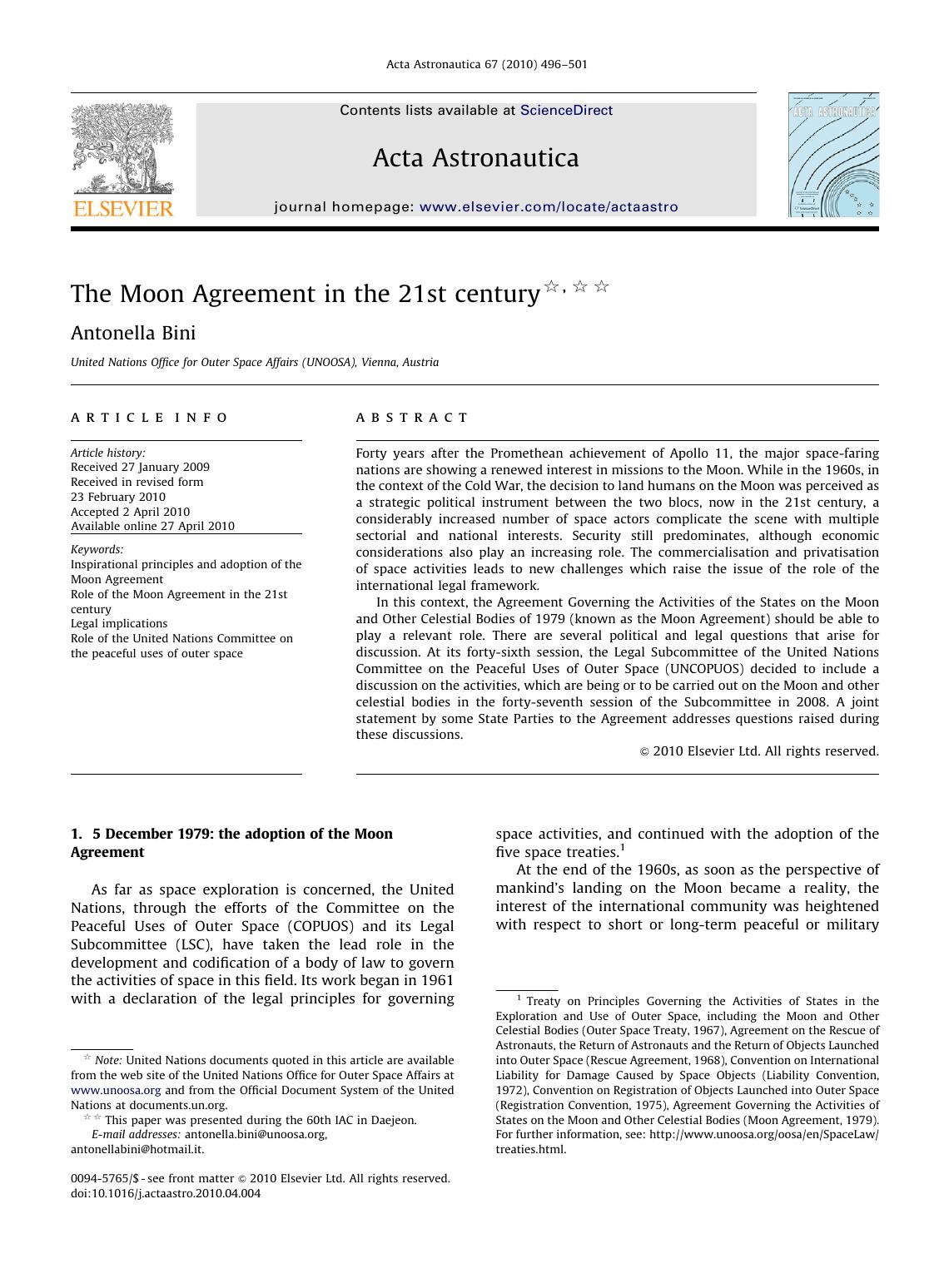 The Moon Agreement in the 21st century by Antonella Bini