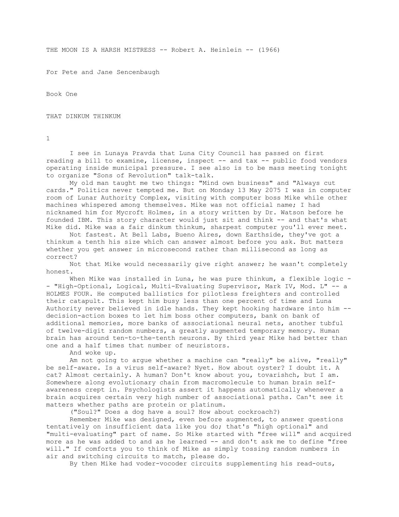 The Moon Is A Harsh Mistress-Heinlein (lnw Adam) by harry