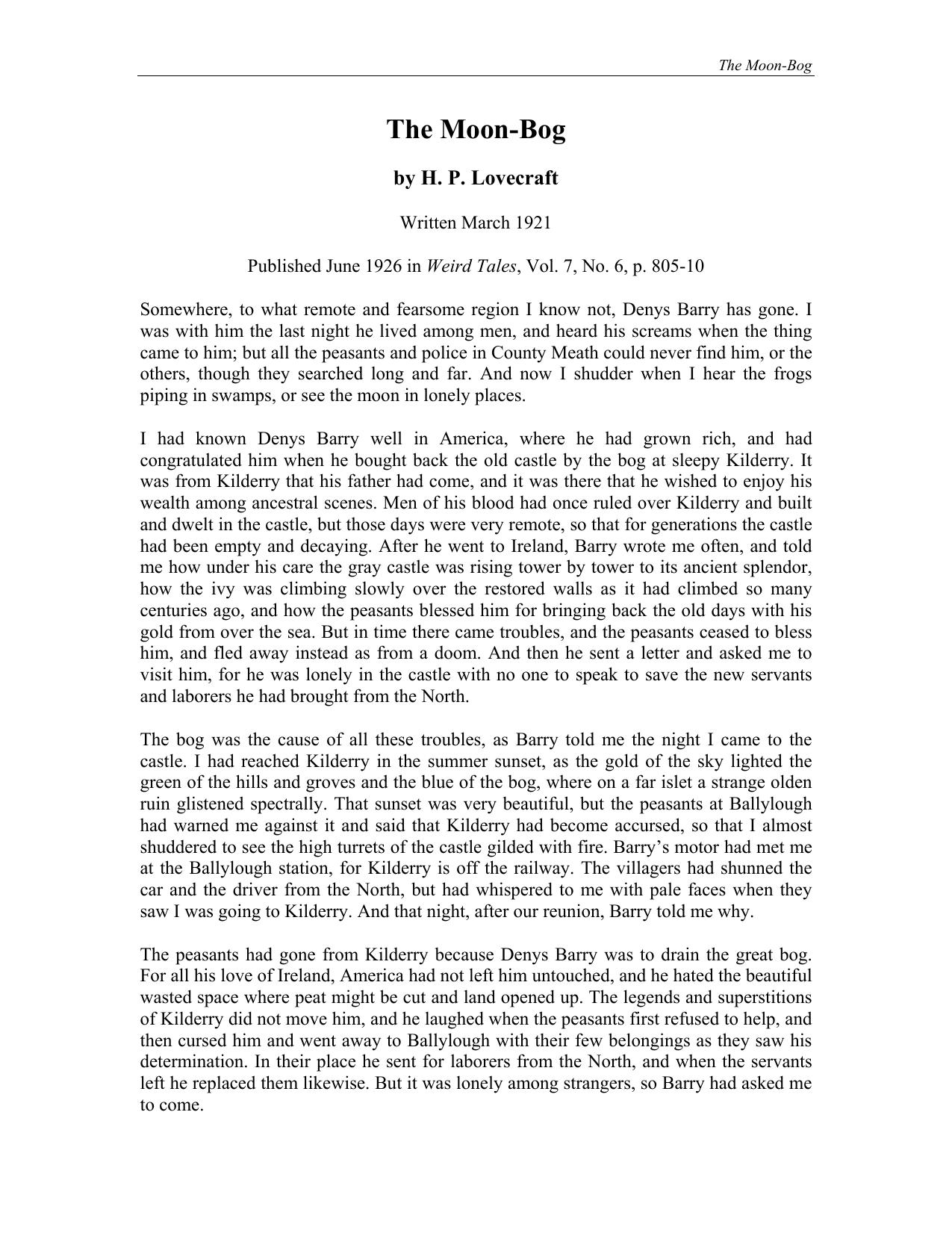 The Moon-Bog by H. P. Lovecraft