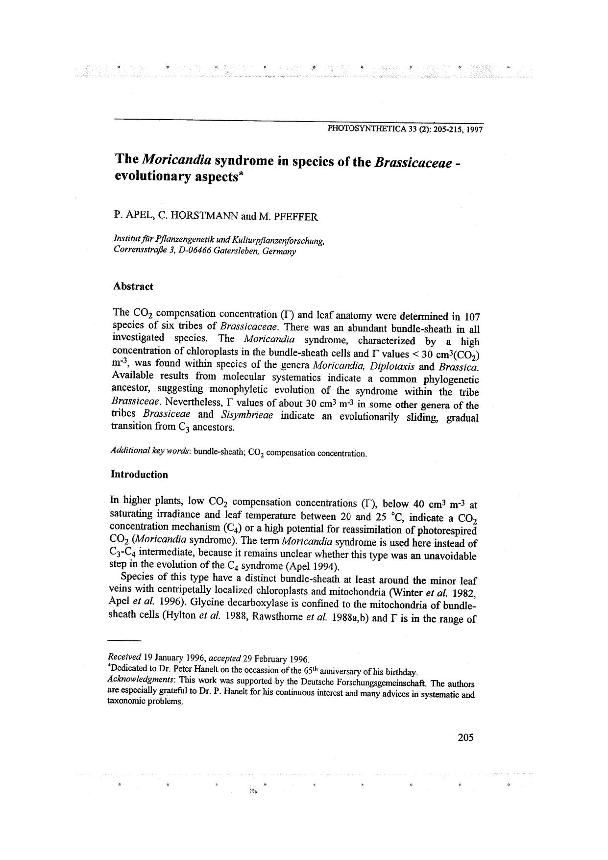 The Moricandia syndrome in species of the Brassicaceae - evolutionary aspects by Unknown