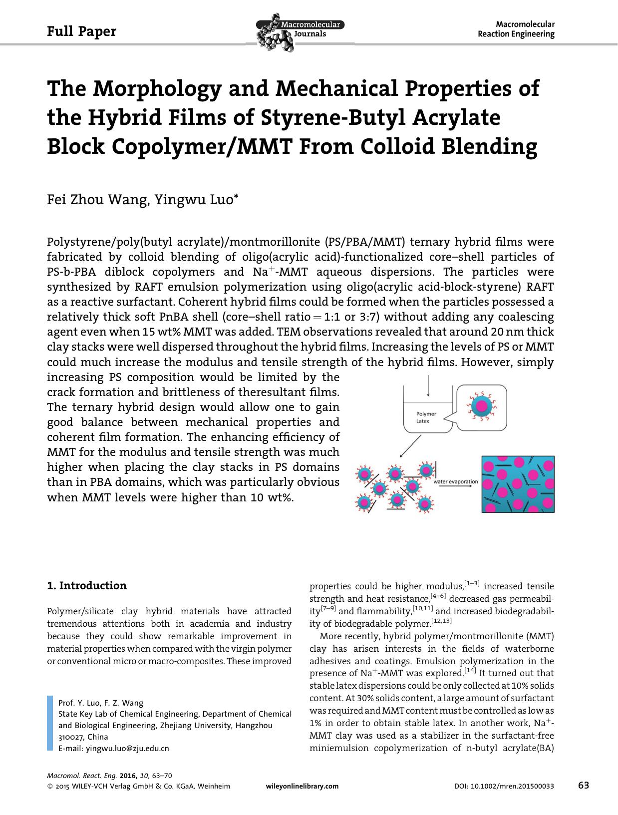 The Morphology and Mechanical Properties of the Hybrid Films of Styrene-Butyl Acrylate Block CopolymerMMT From Colloid Blending by Unknown