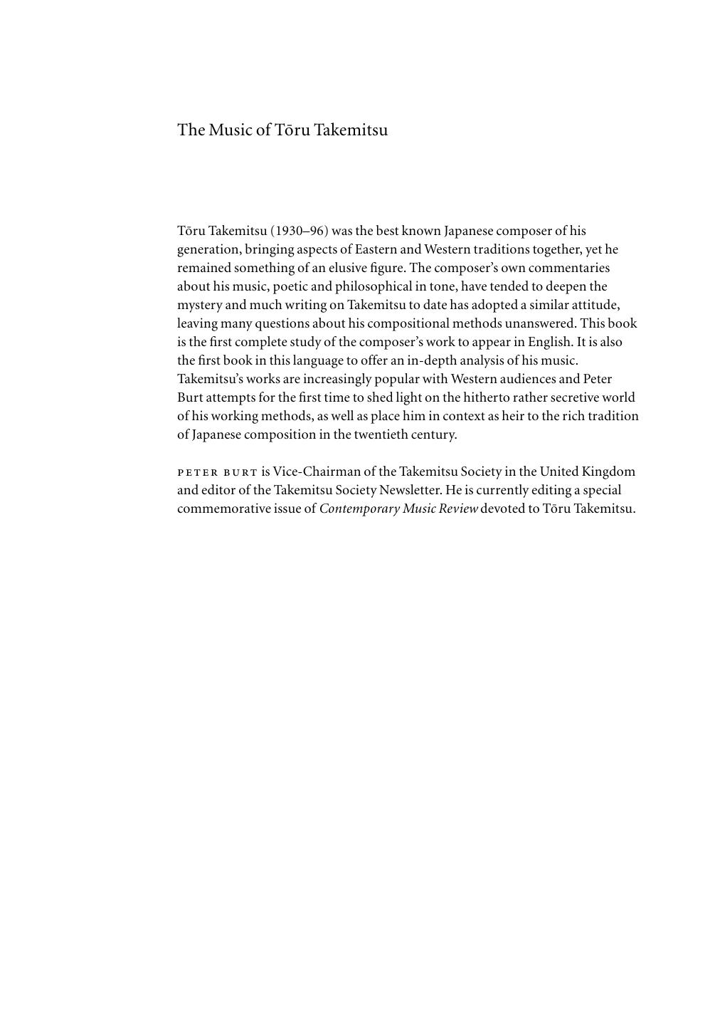 The Music of Toru Takemitsu (Music in the Twentieth Century) by Peter Burt