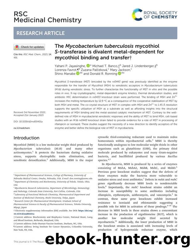 The Mycobacterium tuberculosis mycothiol S-transferase is divalent metal-dependent for mycothiol binding and transfer by unknow