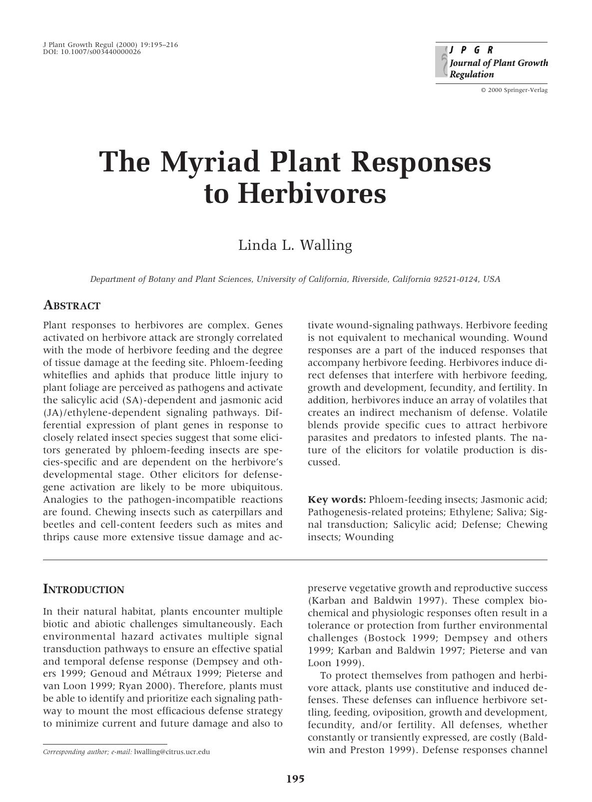 The Myriad Plant Responses to Herbivores by Walling L
