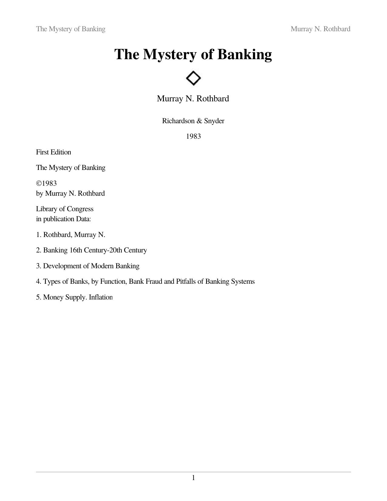 The Mystery of Banking by Murray Newton Rothbard