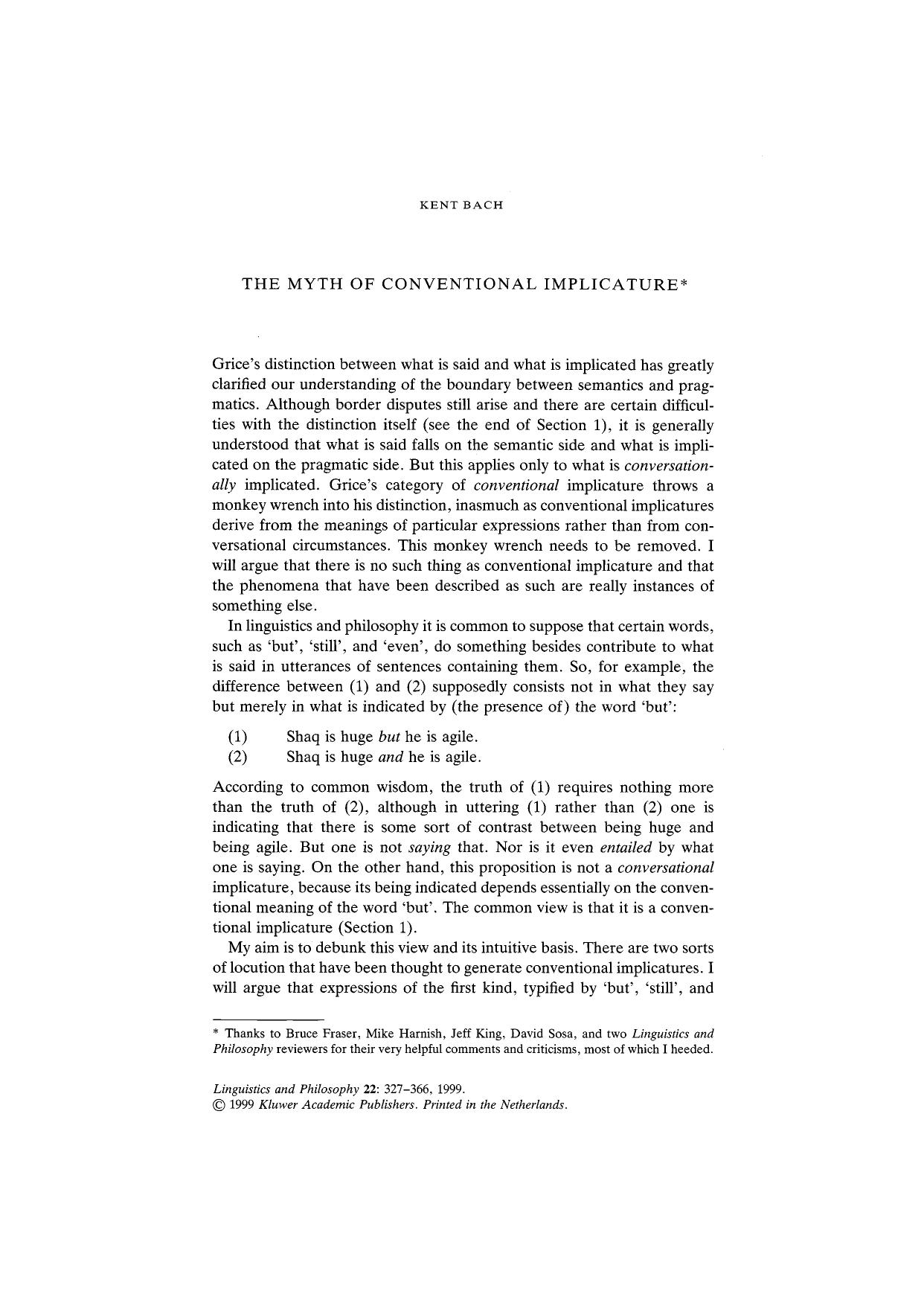 The Myth of Conventional Implicature by Bach Kent