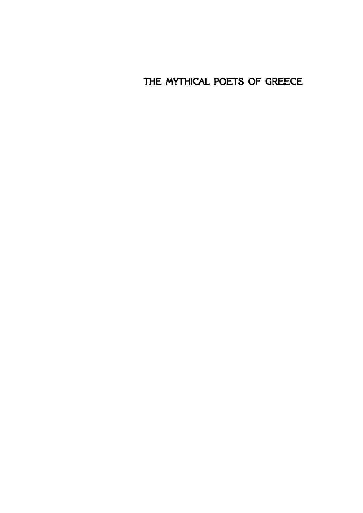 The Mythical Poets of Greece by Jenő Platthy