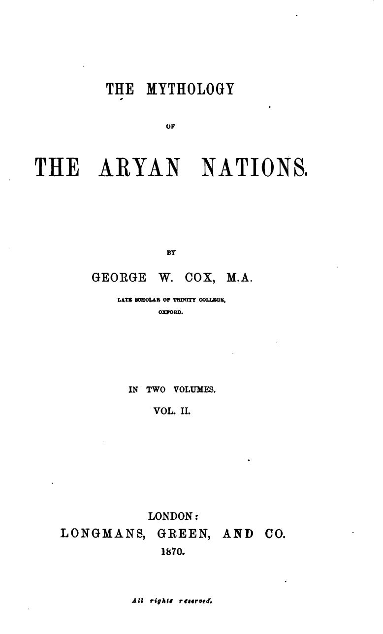 The Mythology of the Aryan Nations by G Cox