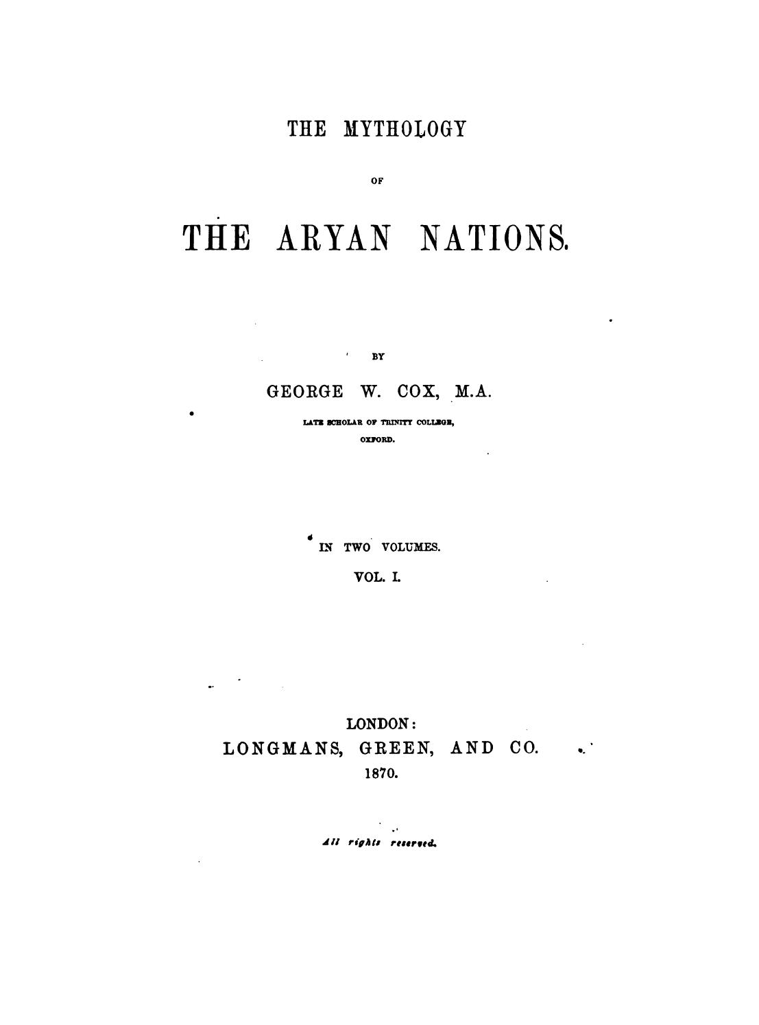 The Mythology of the Aryan Nations by George William Cox