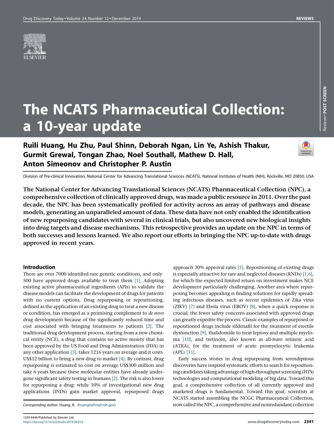 The NCATS Pharmaceutical Collection: a 10-year update by Ruili Huang