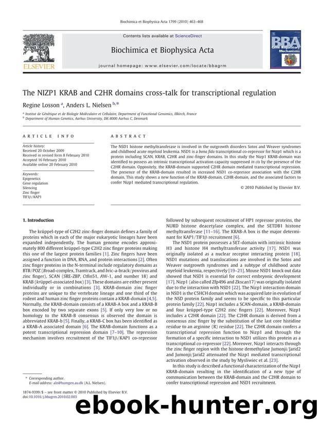 The NIZP1 KRAB and C2HR domains cross-talk for transcriptional regulation by Regine Losson; Anders L. Nielsen