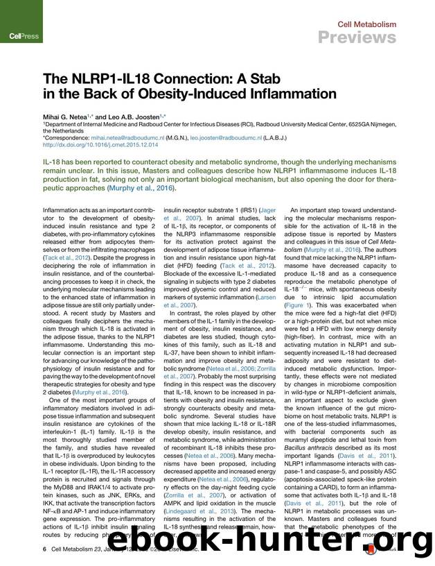 The NLRP1-IL18 Connection: A Stab in the Back of Obesity-Induced Inflammation by Mihai G. Netea & Leo A.B. Joosten