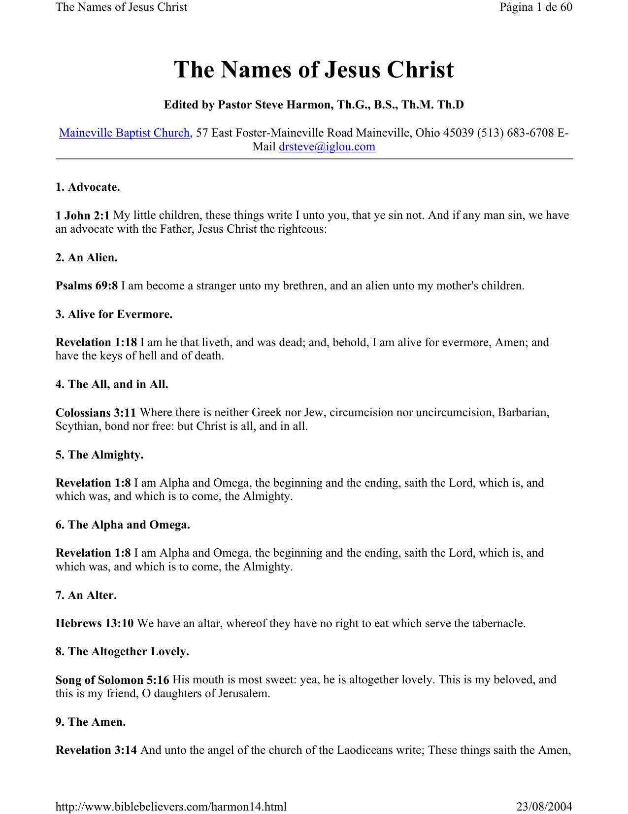 The Names of Jesus Christ - Harmon by Steve Harmon