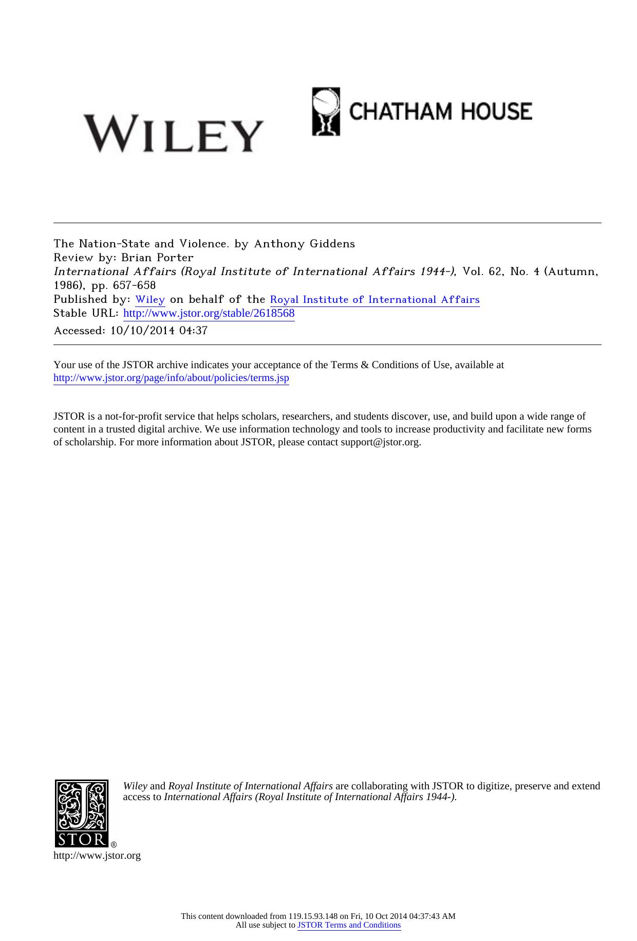 The Nation-State and Violence. by Anthony Giddens by The Nation-State & Violence. by Anthony Giddens
