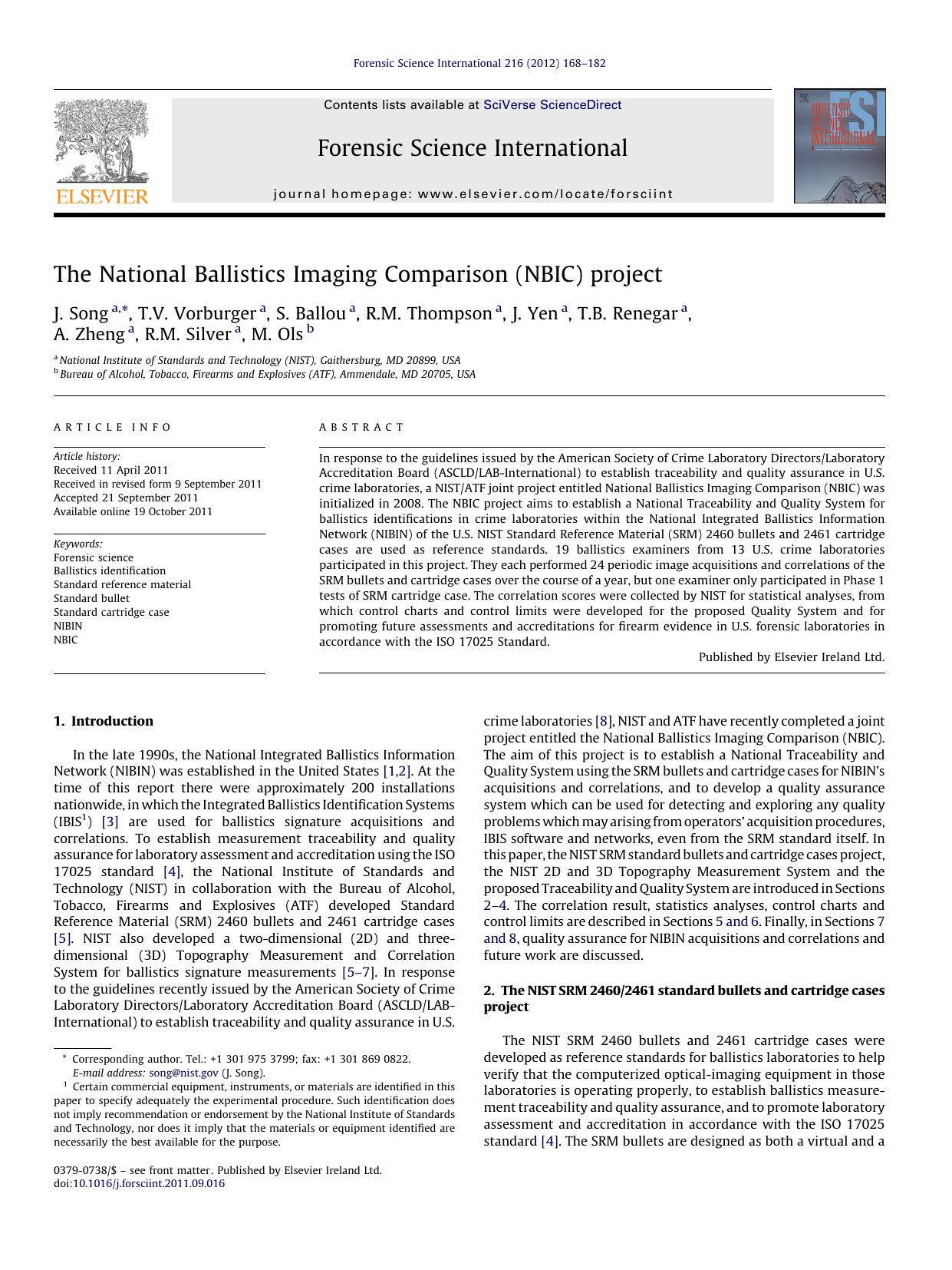 The National Ballistics Imaging Comparison (NBIC) project by J. Song
