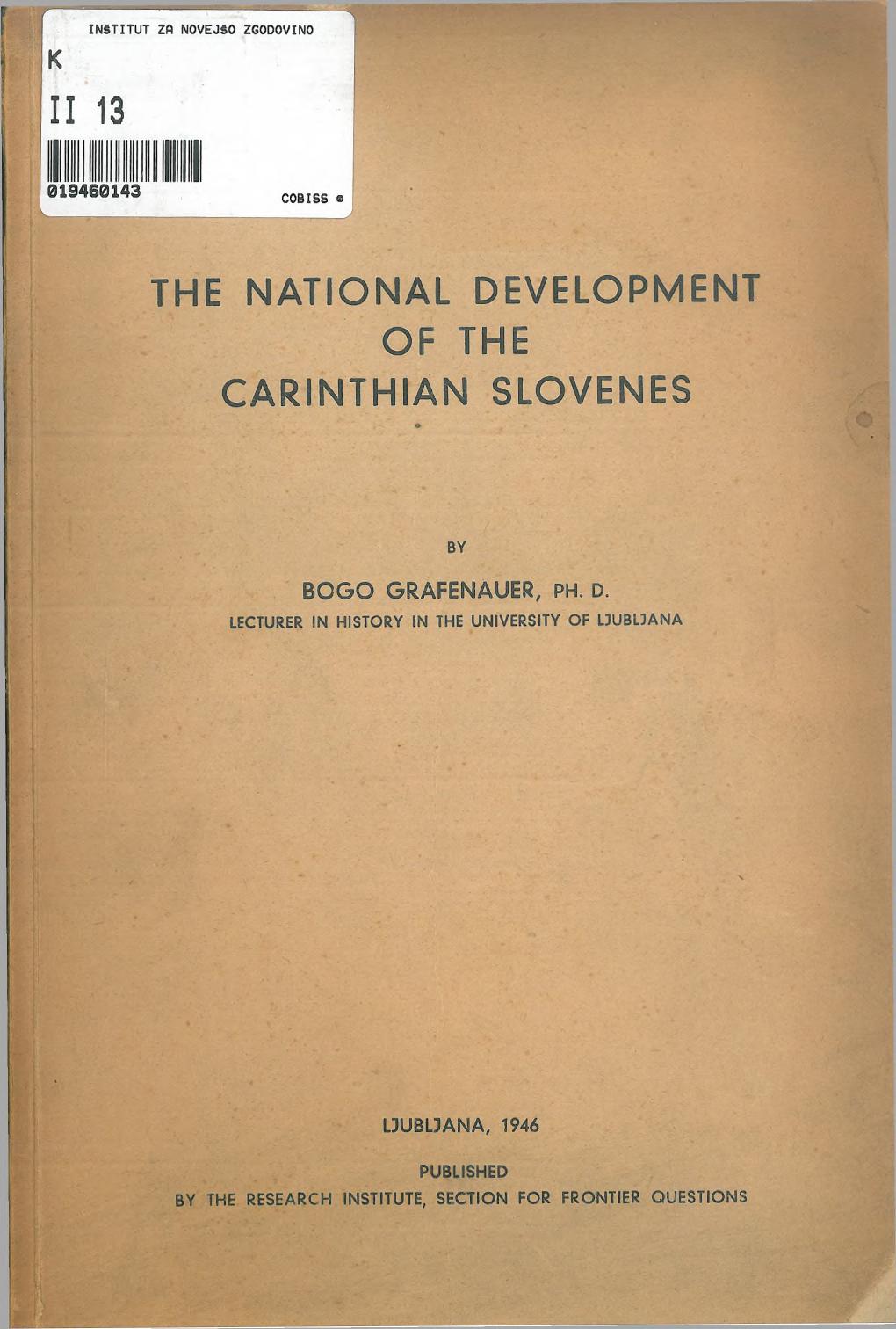 The National Development of the Carinthian Slovenes by Bogo Grafenauer