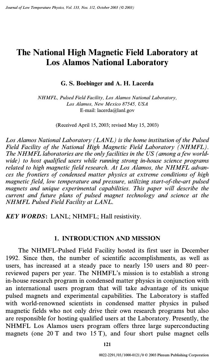 The National High Magnetic Field Laboratory at Los Alamos National Laboratory by Unknown