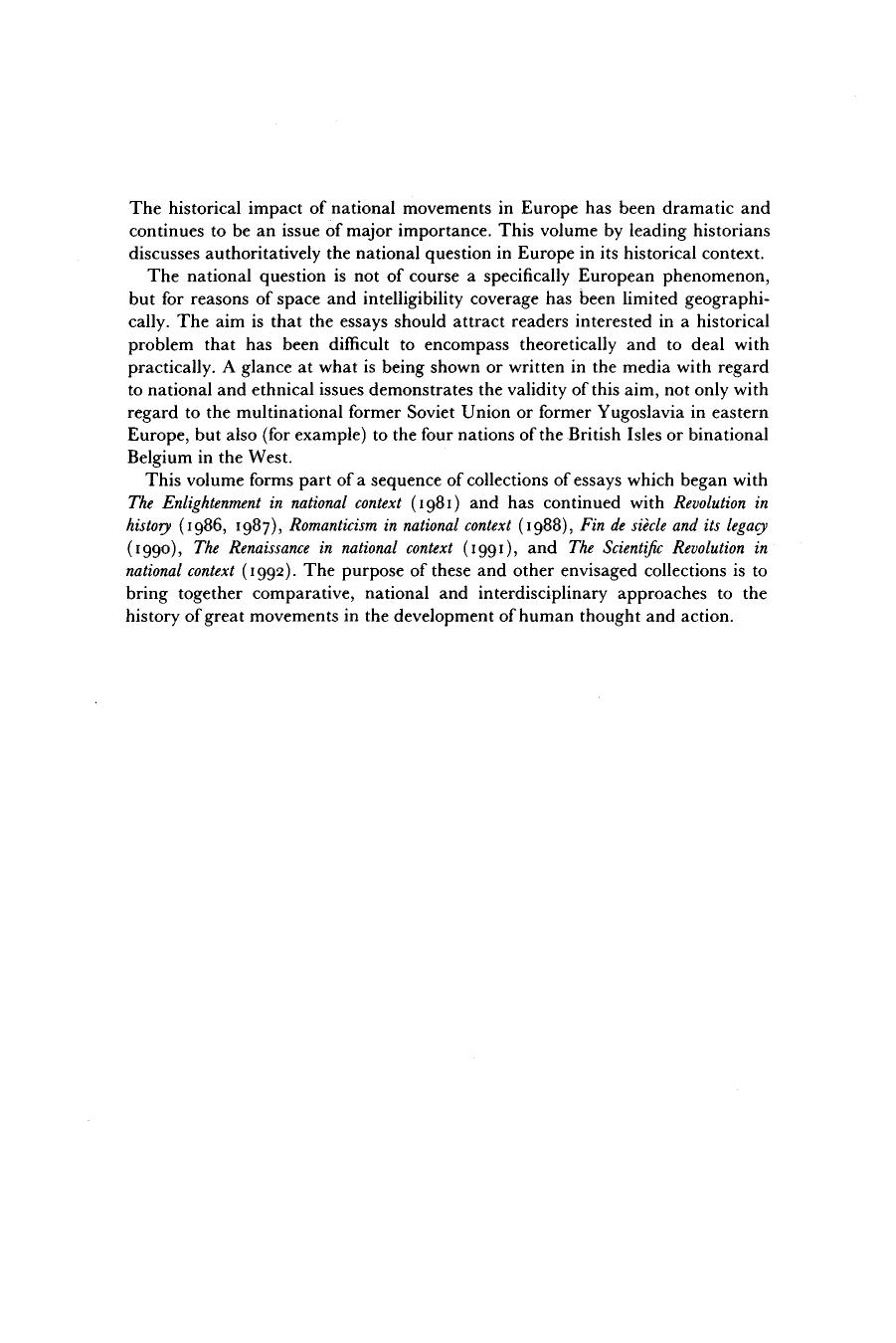 The National Question in Europe in Historical Context by Unknown