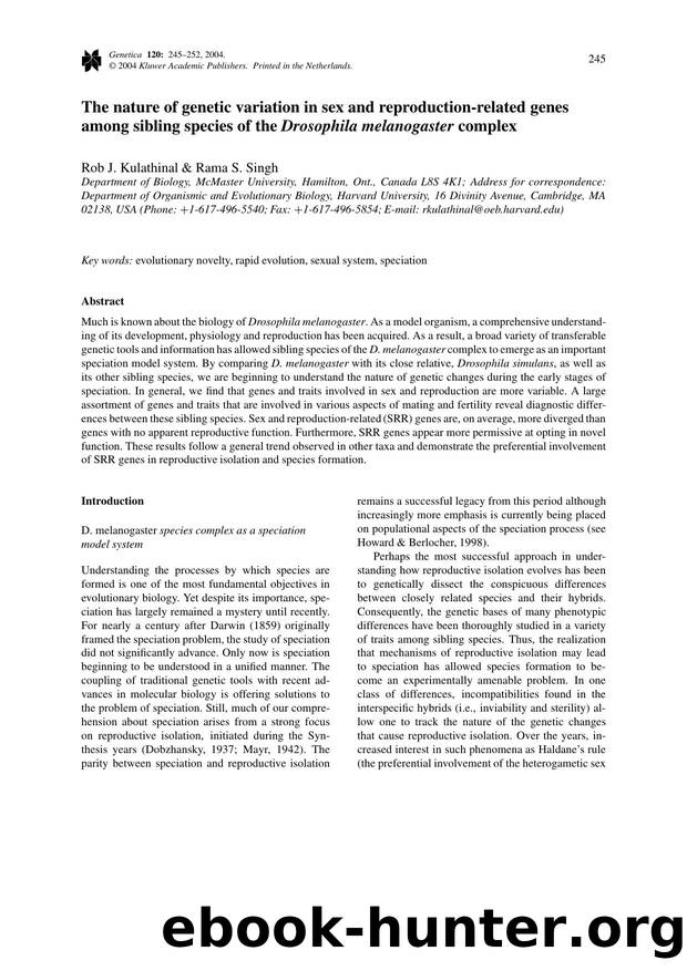 The Nature of Genetic Variation in Sex and Reproduction-related Genes Among Sibling Species of the <Emphasis Type="Italic">Drosophila melanogaster<Emphasis> Complex by Unknown