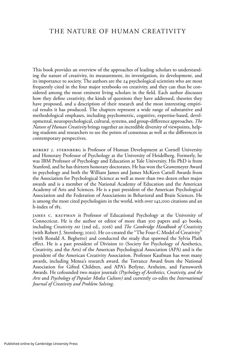 The Nature of Human Creativity by Robert J. Sternberg James C. Kaufman