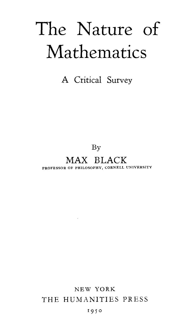 The Nature of Mathematics: A Critical Survey by Max Black