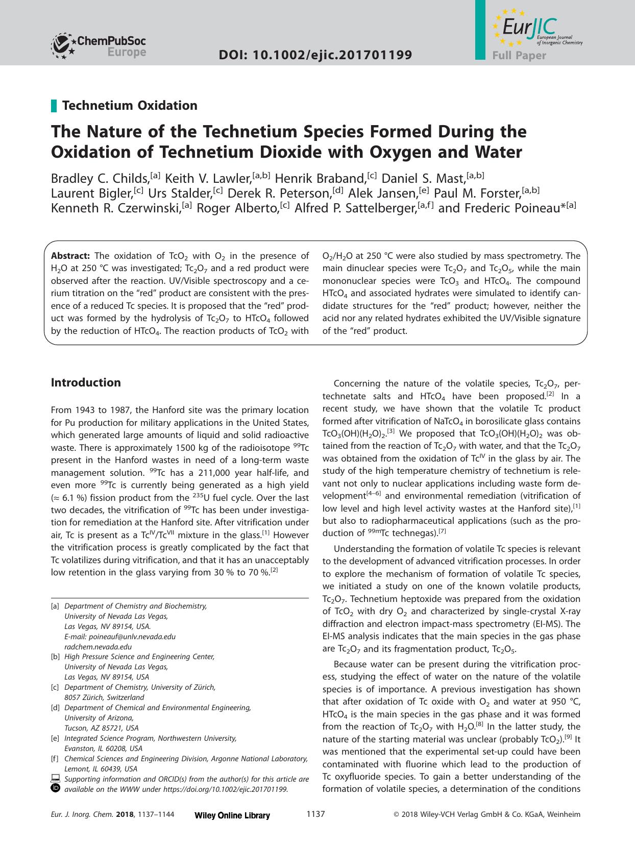 The Nature of the Technetium Species Formed During the Oxidation of Technetium Dioxide with Oxygen and Water by Unknown