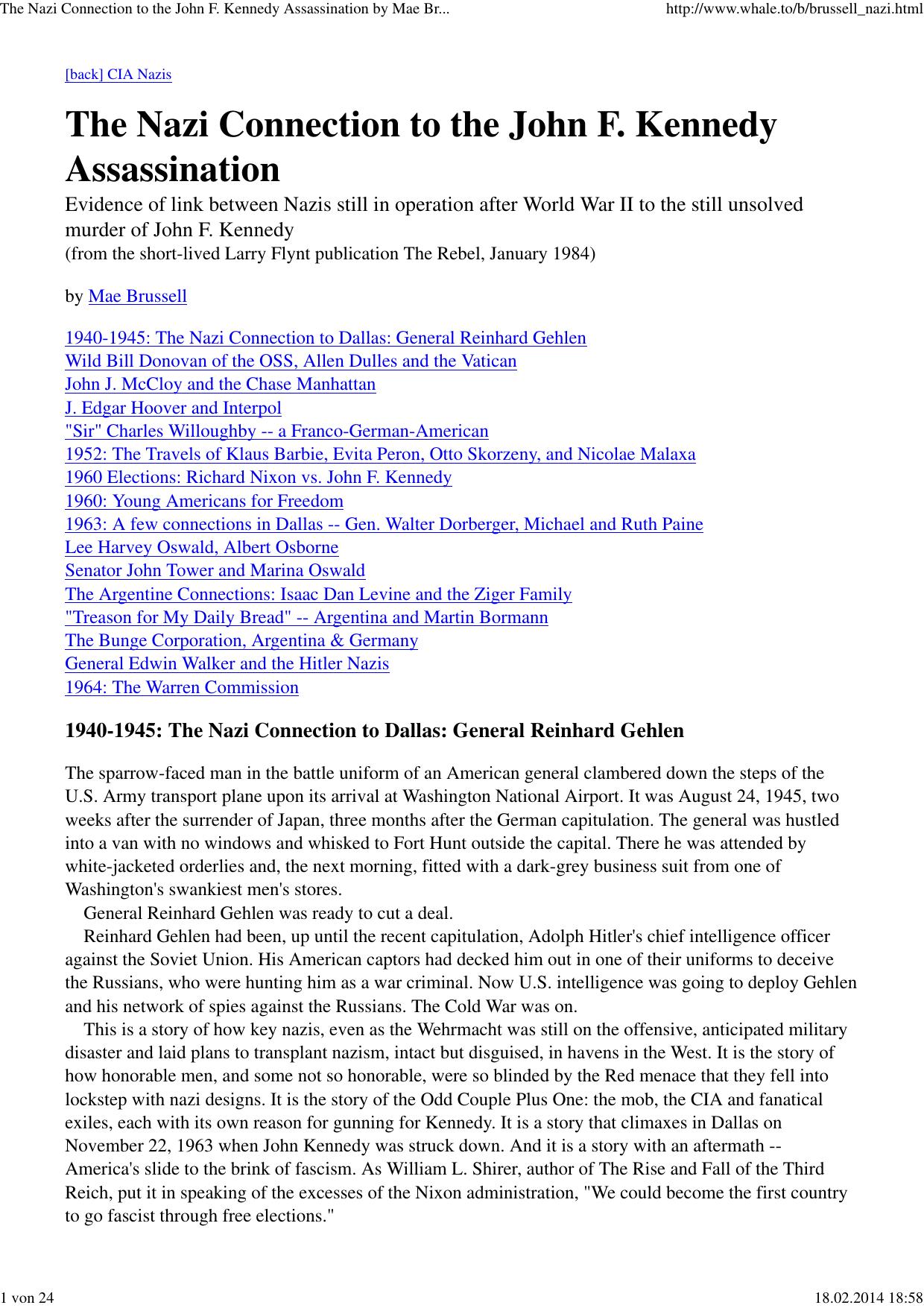 The Nazi Connection to the John F. Kennedy Assassination by Mae Brussell by Benutzer1