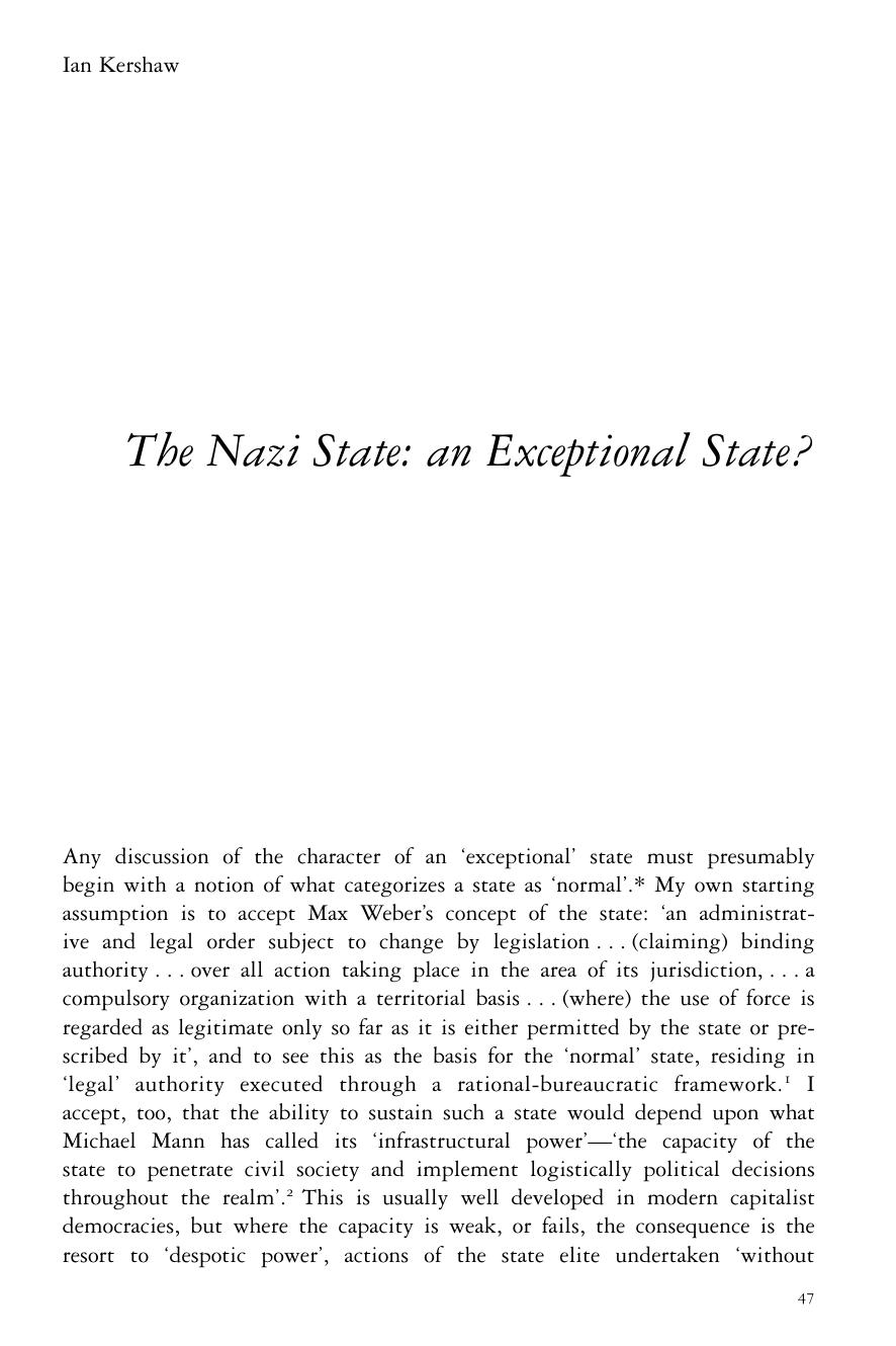 The Nazi State: an Exceptional State? by Ian Kershaw