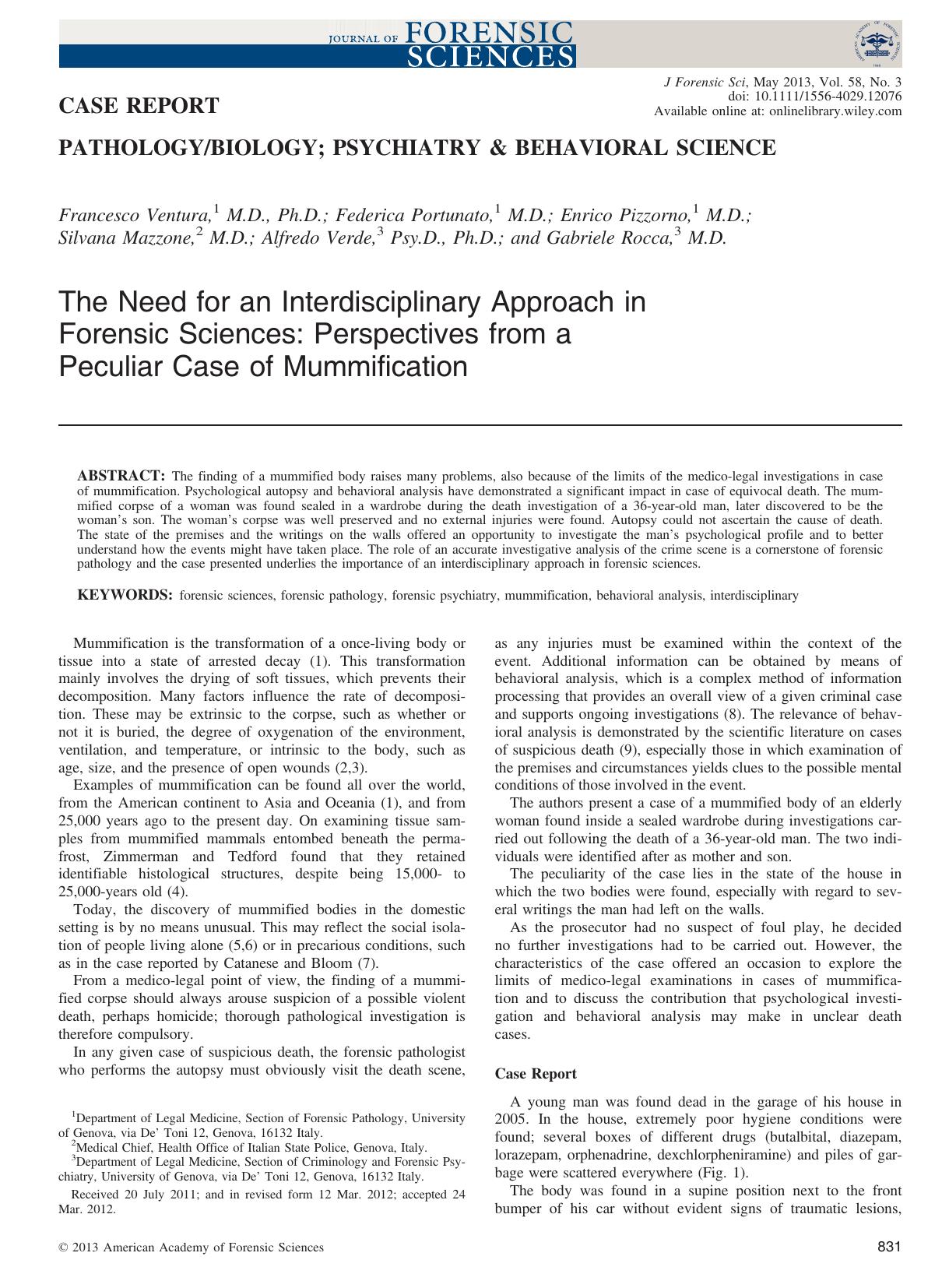 The Need for an Interdisciplinary Approach in Forensic Sciences: Perspectives from a Peculiar Case of Mummification by Unknown