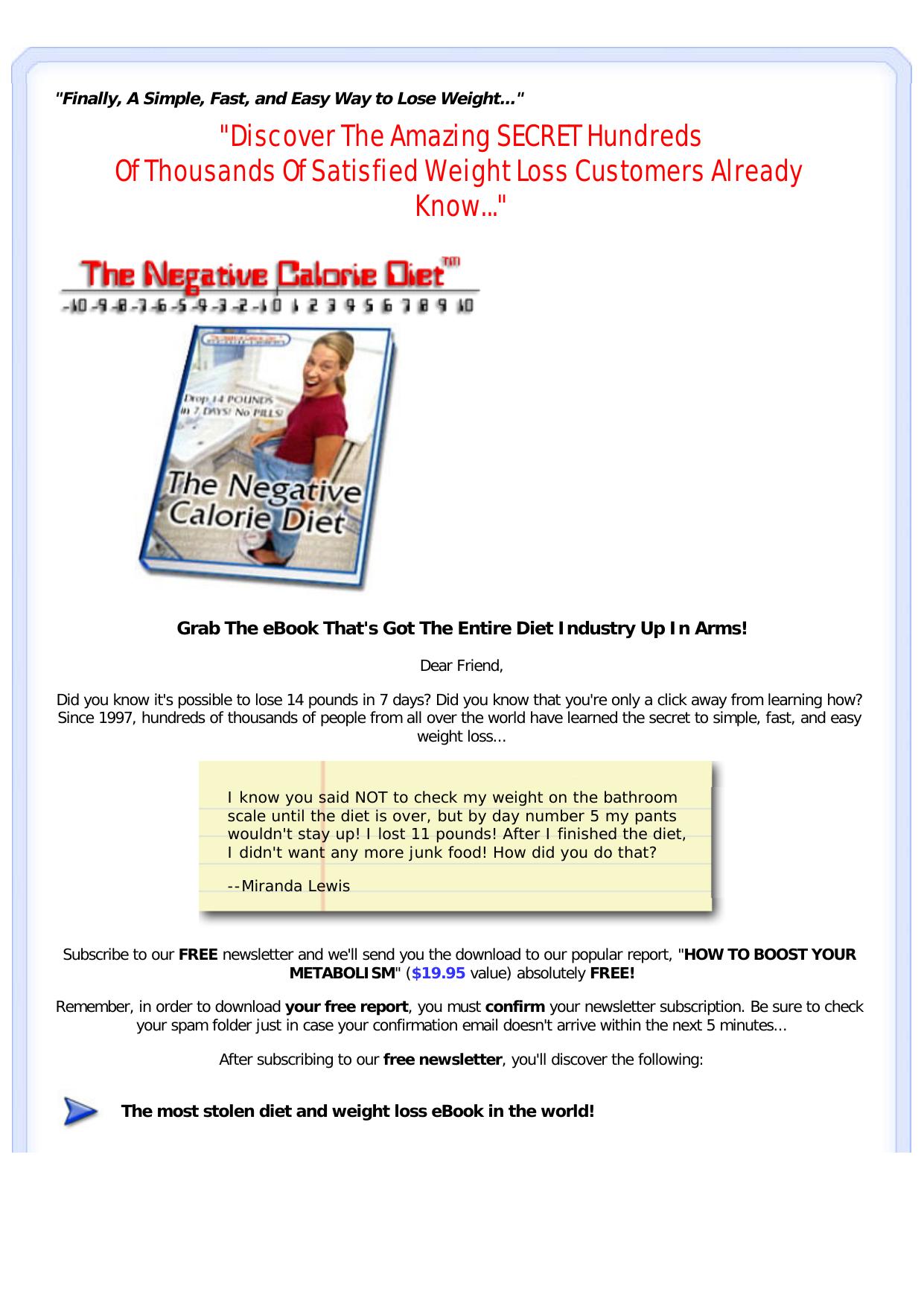 The Negative Calorie Diet Plus Bonuses. by Best of Kuszter's Collection